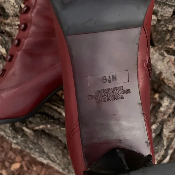 Vintage Markon Oxblood Red Leather Square Toe Stack Heel Pinup Retro Ankle Boots - Picture 7 of 9